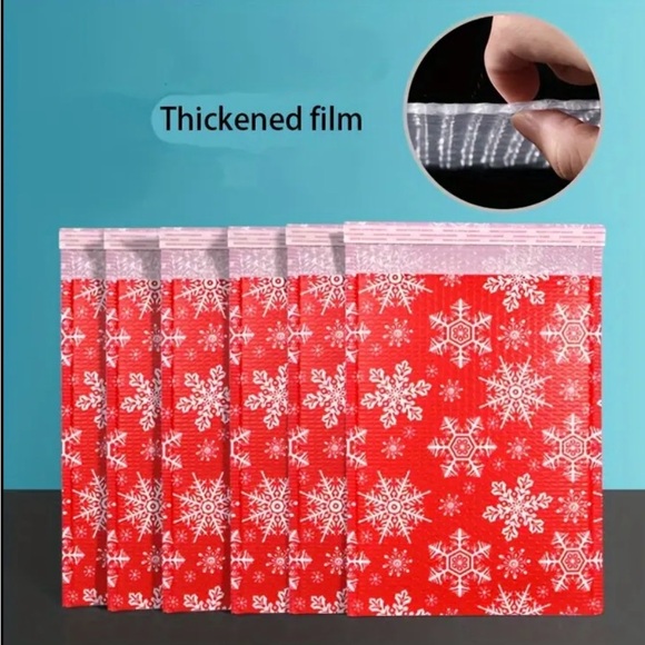 10 BUBBLE MAILERS & 10 STICKERS RED SNOWFLAKE approx 8”x12” SELF- ADHESIVE - Picture 8 of 10